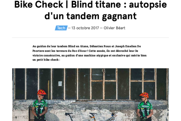 Bike Check | Blind titane : autopsie d'un tandem gagnant
